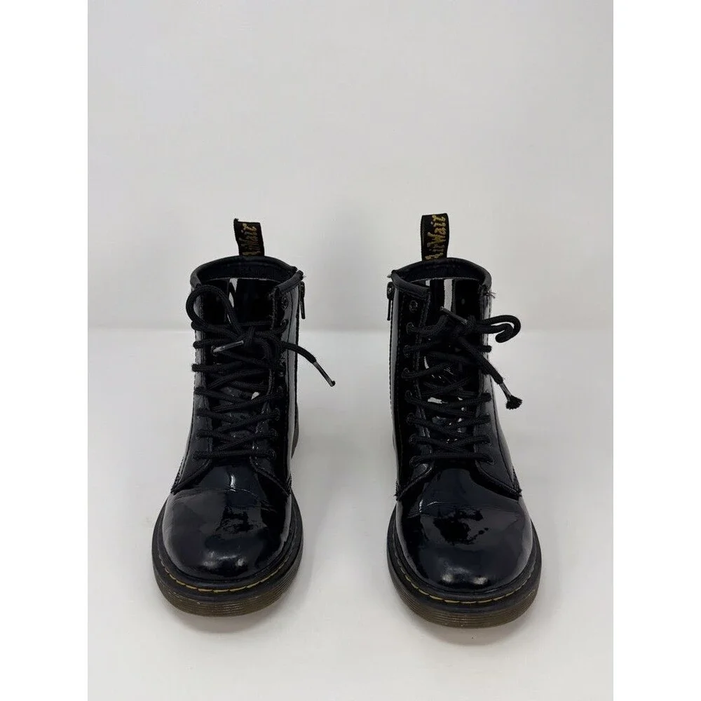 Dr Martens 1460 Juniors Combat Boots Black Patent Leather Lace Up Booties US 3